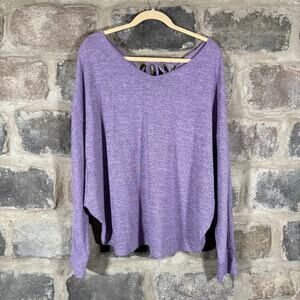 Shein Top Woman's XL Purple Oversized Dolman Sleeves Lace‎ Up Back Lightweight